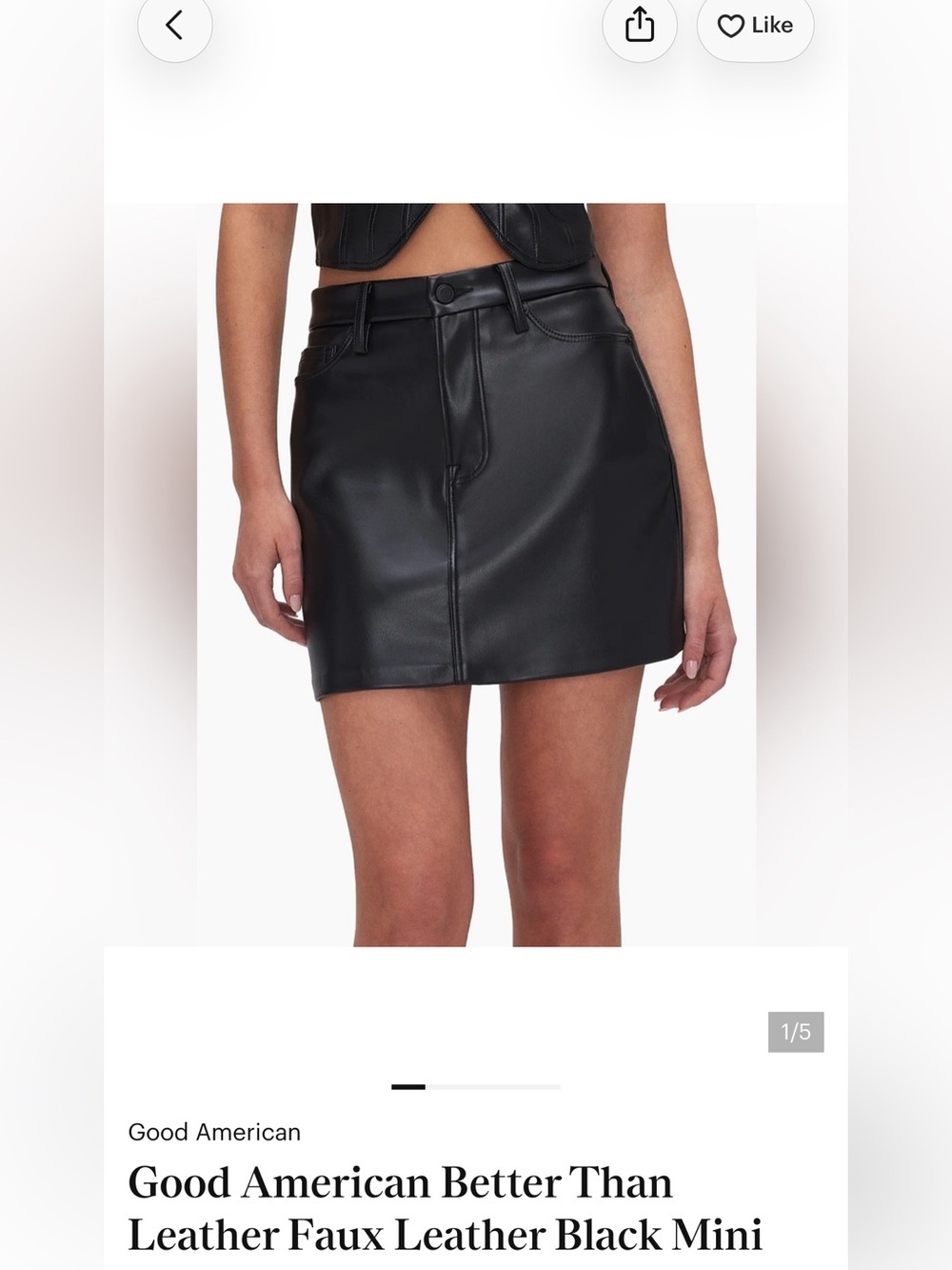 Good American Black Faux Leather Mini Skirt - High Rise